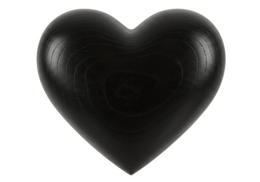 Isolated Smooth Black Wooden Heart Symbol of Love and Romance