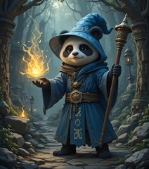 Fototapeta premium Enchanted Forest: A Panda Wizard's Mystical Journey