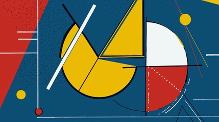 Dynamic abstract geometric composition in primary colors and linear design