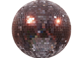 Isolated Shimmering Disco Ball with Mirrored Tiles Reflecting Light
