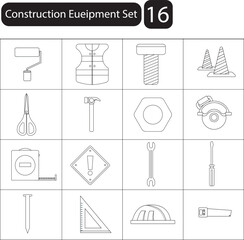 Construction equipment line  icon set.