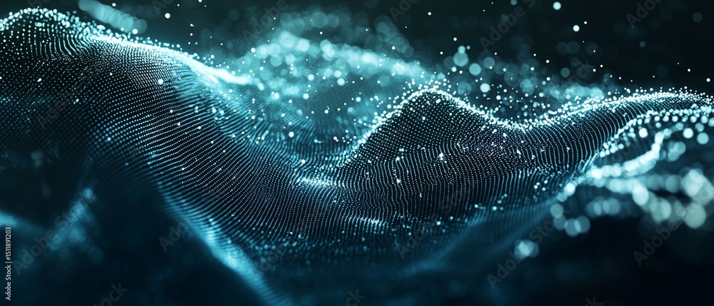 Poster abstract data landscape visualization with glowing particle system concept