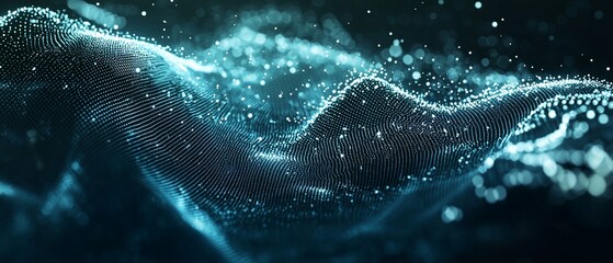 Abstract data landscape visualization with glowing particle system concept