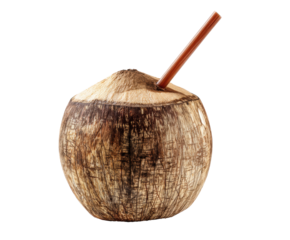 Refreshing coconut drink served in natural coconut shell