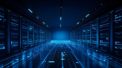 Obraz premium illustration of futuristic technology cyberspace. Information network of data center. Abstarct background blue wallpaper.