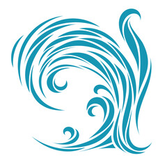 Blue decorative swirl with flowing dynamic lines and ocean-inspired motion. Abstract vector element with energy and rhythm. Perfect for tattoo, marine design and graphic decoration