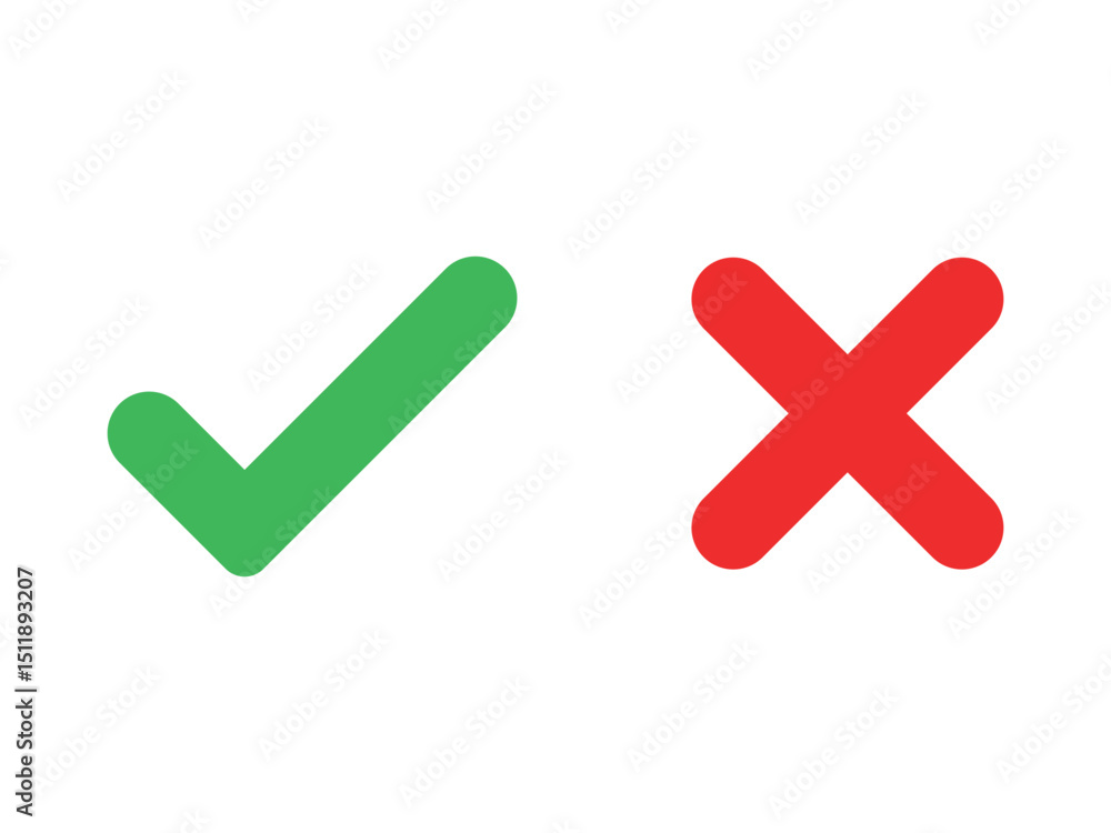 Aufkleber green checkmark and red cross on isolated white background vector symbol for right and wrong choices