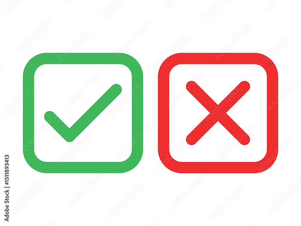 Aufkleber green checkmark and red cross on isolated white background vector symbol for right and wrong choices