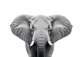African elephant portrait monochrome isolated on transparent background