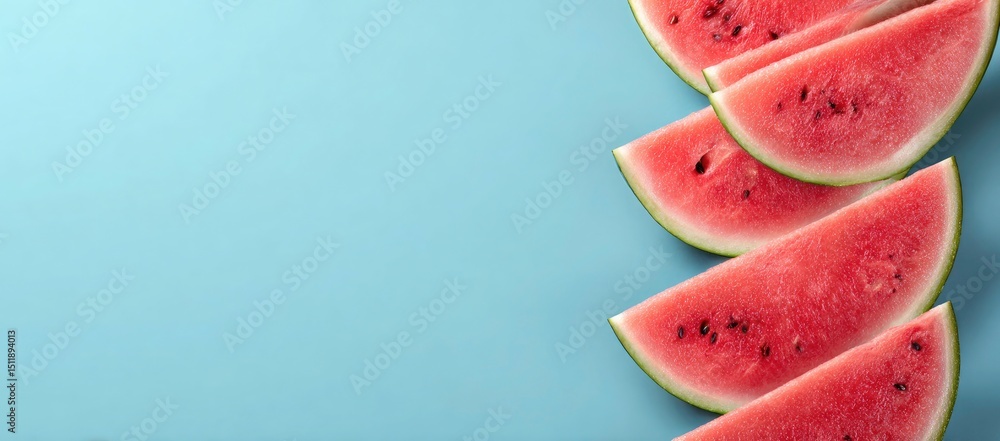 Poster fresh watermelon slices on a light blue background with room for text and graphics