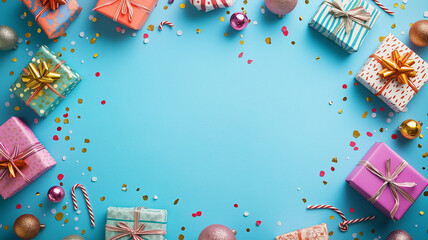 Fototapeta premium Holiday party layout with festive decor and confetti