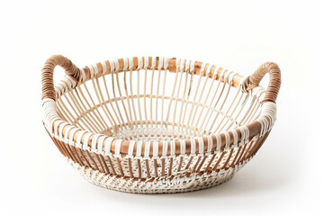 empty white wicker basket handmade isolate
