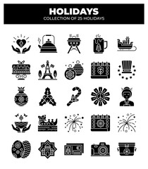 Holidays. Collection of 25 Diverse Holiday Icons