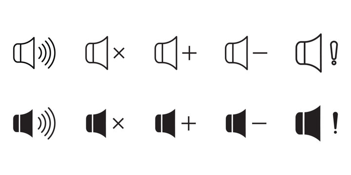 speaker icon set. speaker sounds. silence. increase. decrease .and sound alert