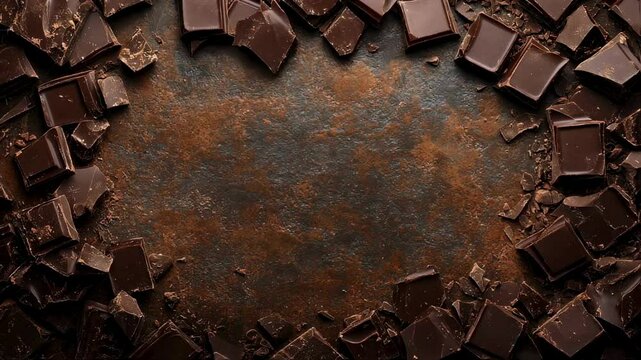 Dark Chocolate Chunks on Rustic Background - Food 