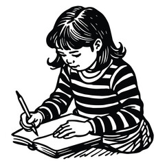 little girl drawing with pencils vector 
