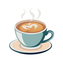 Obraz premium Vector illustration of a steaming cup of cappuccino with foam art on white background