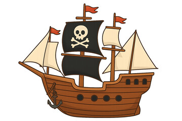 A pirate ship sailing on the ocean
