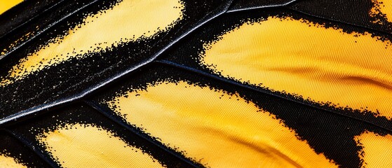 Striking close-up of butterfly wing texture featuring yellow and black tones