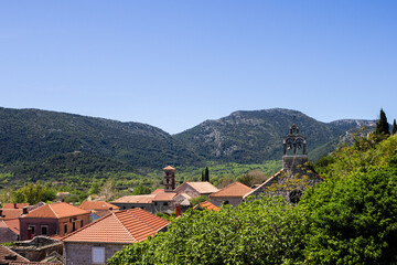 Obraz premium Stunning view of Ston from the medieval wall on the hill. Affordable luxury getaways