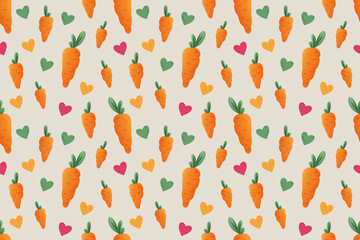 Colorful seamless pattern of carrots and hearts for cheerful designs