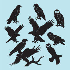 Set of black bird' vector icon silhouettes isolated on white background