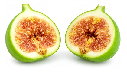 Green fig cutted in the middle isolated on white background