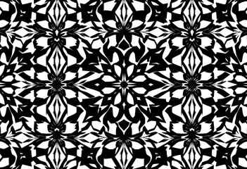Fototapeta premium Intricate black and white geometric tile pattern, minimal seamless design, floor, design element