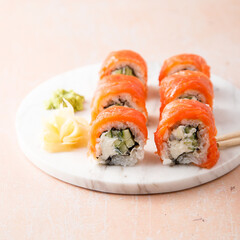 Homemade Philadelphia sushi rolls