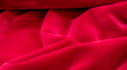 A series of photos featuring luxurious red velvet fabric, showcasing its rich texture and vibrant...