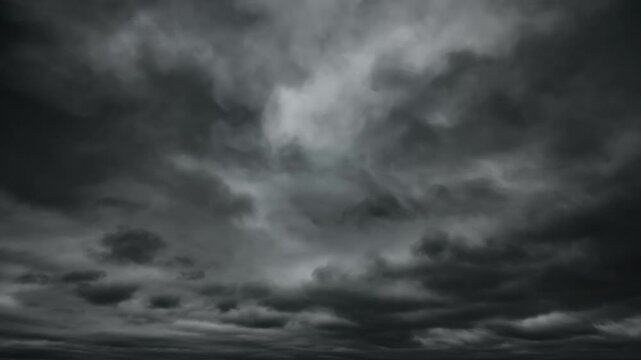 dark dramatic sky with black stormy clouds before rain as abstract background, extreme weather timelapse
