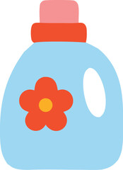 Blue laundry detergent bottle with a red flower suitable for household product labels, cleaning product advertisements, laundry branding, and promotion.