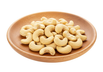 Isolated Cashews on Wooden Plate Natural Light