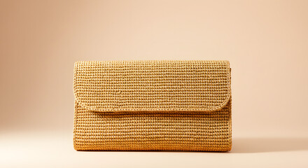 Soft woven handmade clutch bag, isolated on a neutral background  