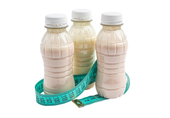 drinking yogurt in plastic bottles, measuring tape, healthy eating, diet