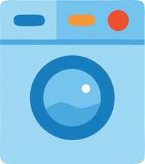 Blue washing machine with a white dot suitable for household appliances, modern home appliances, laundry room decor, interior design concepts.