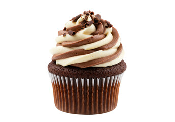 Isolated Decadent Chocolate Cupcake with Swirled Frosting