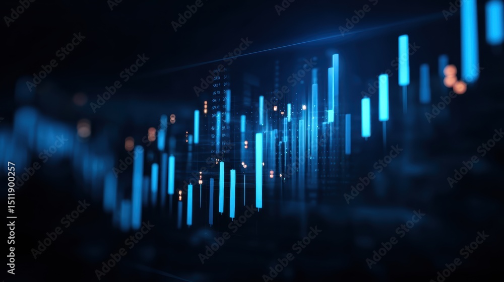 Poster abstract digital graph with glowing blue lines, representing growth and data visualization in modern