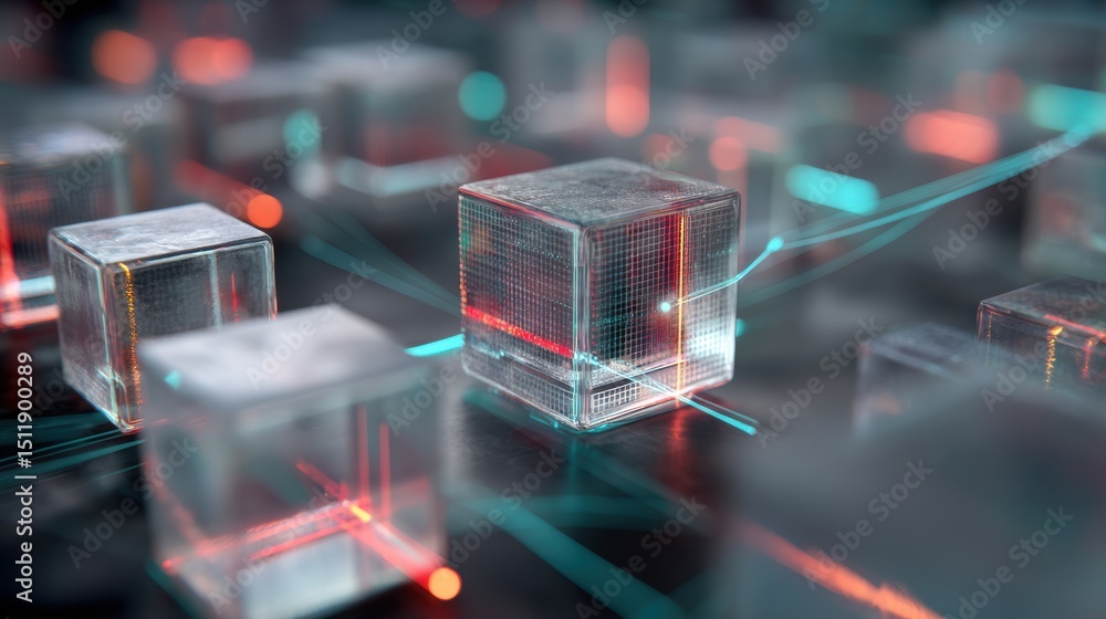Aufkleber abstract digital technology concept with illuminated geometric shapes and networks.