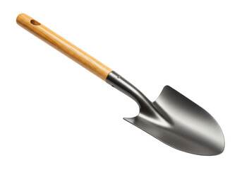 Isolated Clean Metal Garden Shovel with Wooden Handle