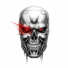Sketch. Tattoo on white background. head terminator skull