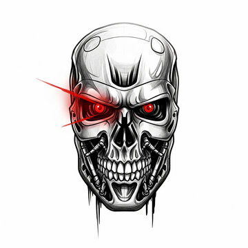 Sketch. Tattoo on white background. head terminator skull