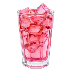 Cold red or pink juice, glass with ice cubes, refreshing summer drink, vibrant healthy hydration, delicious thirst quench, isolated, tasty