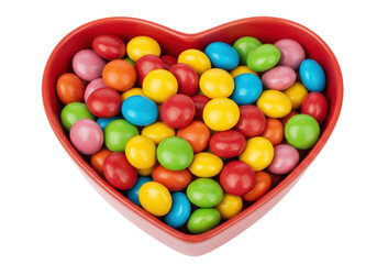 Isolated Colorful Candies in a Heart-Shaped Bowl