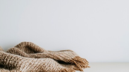 Blanket with fringe on white wall