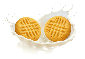 Isolated Peanut Butter Cookies Immersed in a Milk Splash