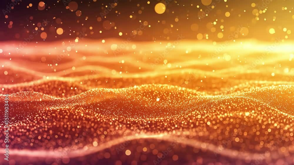 Wall mural golden glittery background with wave patterns and a bokeh effect.