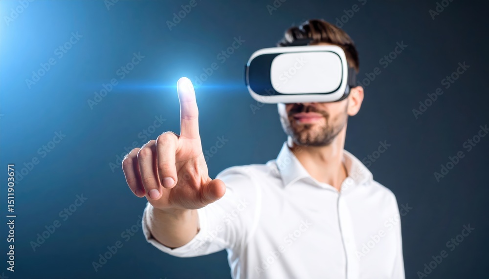 Aufkleber man in white shirt navigating a virtual interactive display, glimpse into the future of technology