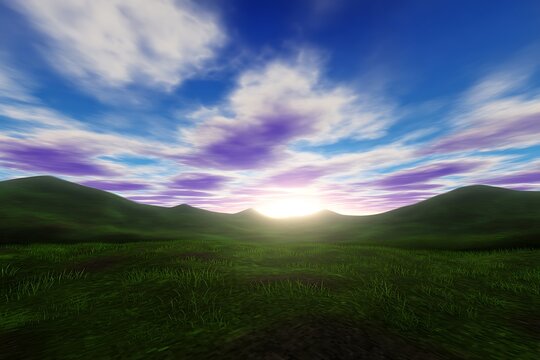Pastoral scenery with sunset and sky