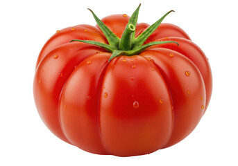 Isolated Ripe Red Heirloom Tomato with Water Droplets